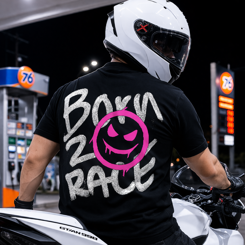 "BORN 2 RACE" PINK TEE
