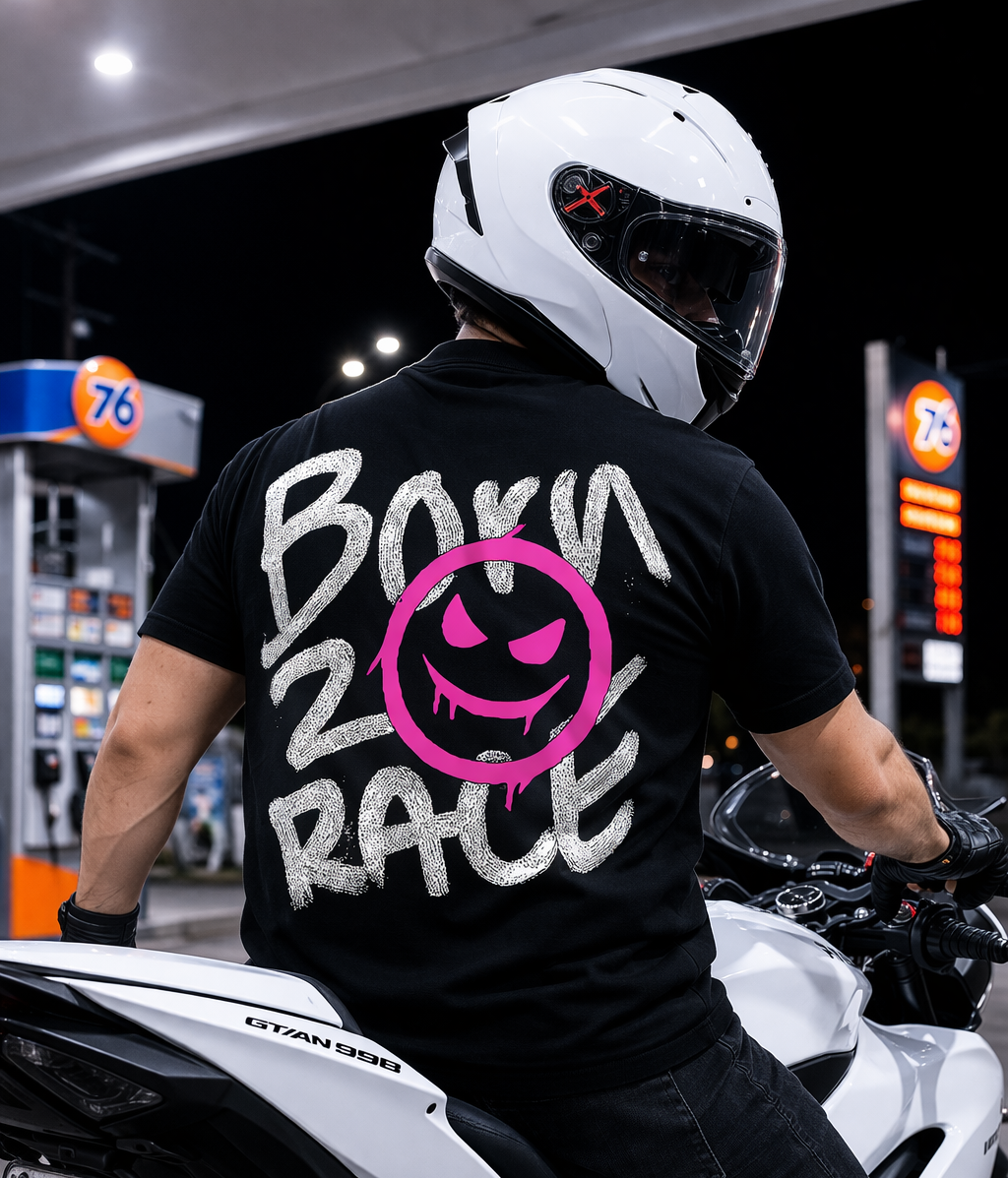 "BORN 2 RACE" PINK TEE
