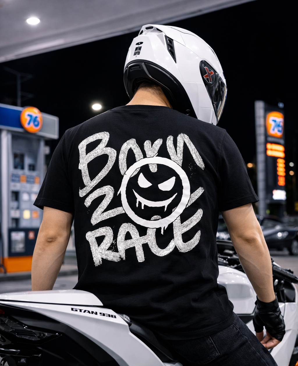 "BORN 2 RACE" WHITE TEE
