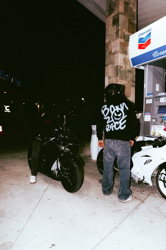 "BORN 2 RACE" WHITE HOODIE