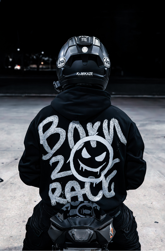 "BORN 2 RACE" WHITE HOODIE